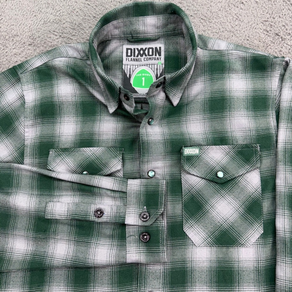 Dixxon Flannel Company Shirt Mens M Green White Plaid The Bixby 1 D-Tech Snap